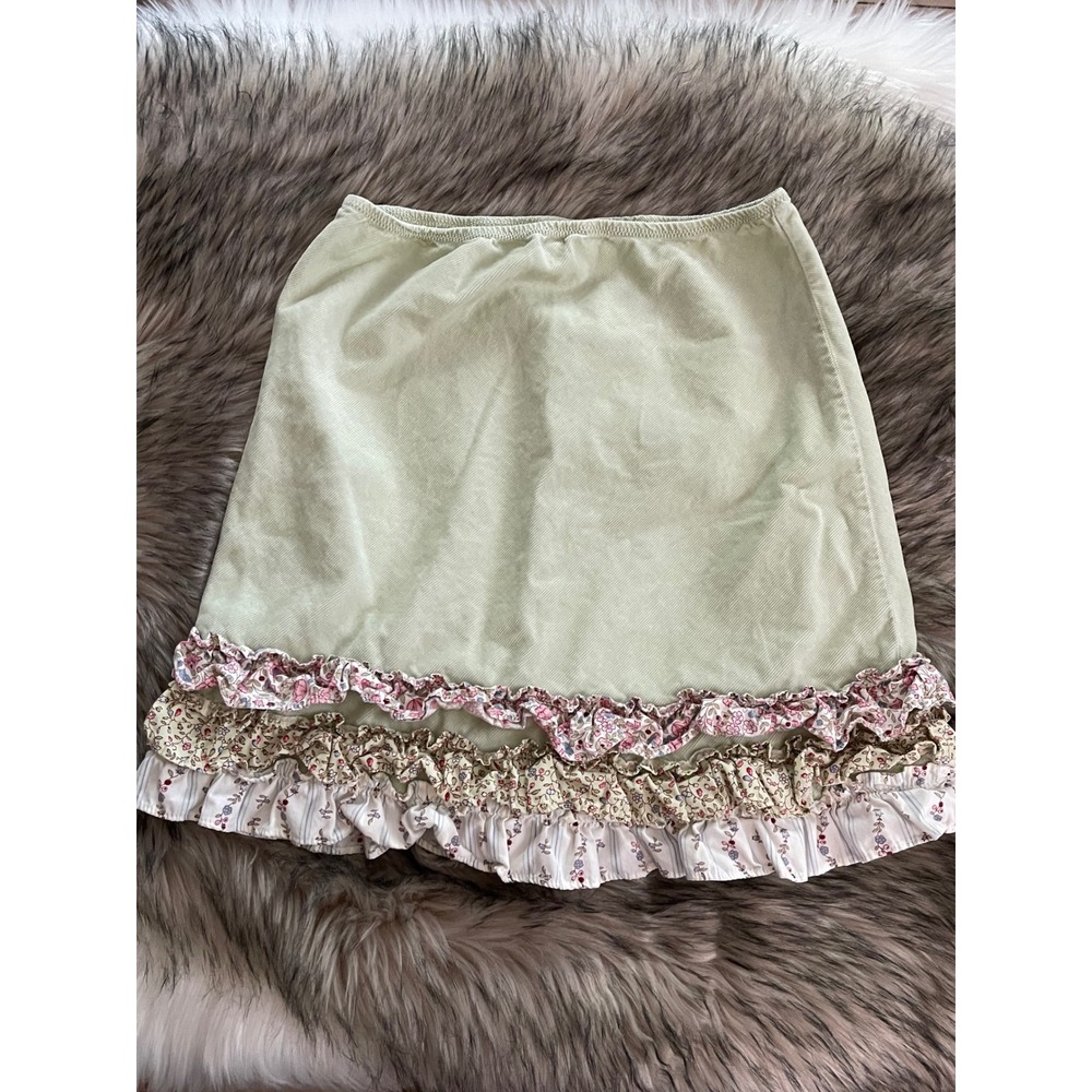 Vintage Girls Green Corduroy Skirt Multiple Patterned Ruffles  Size XX-Large 7